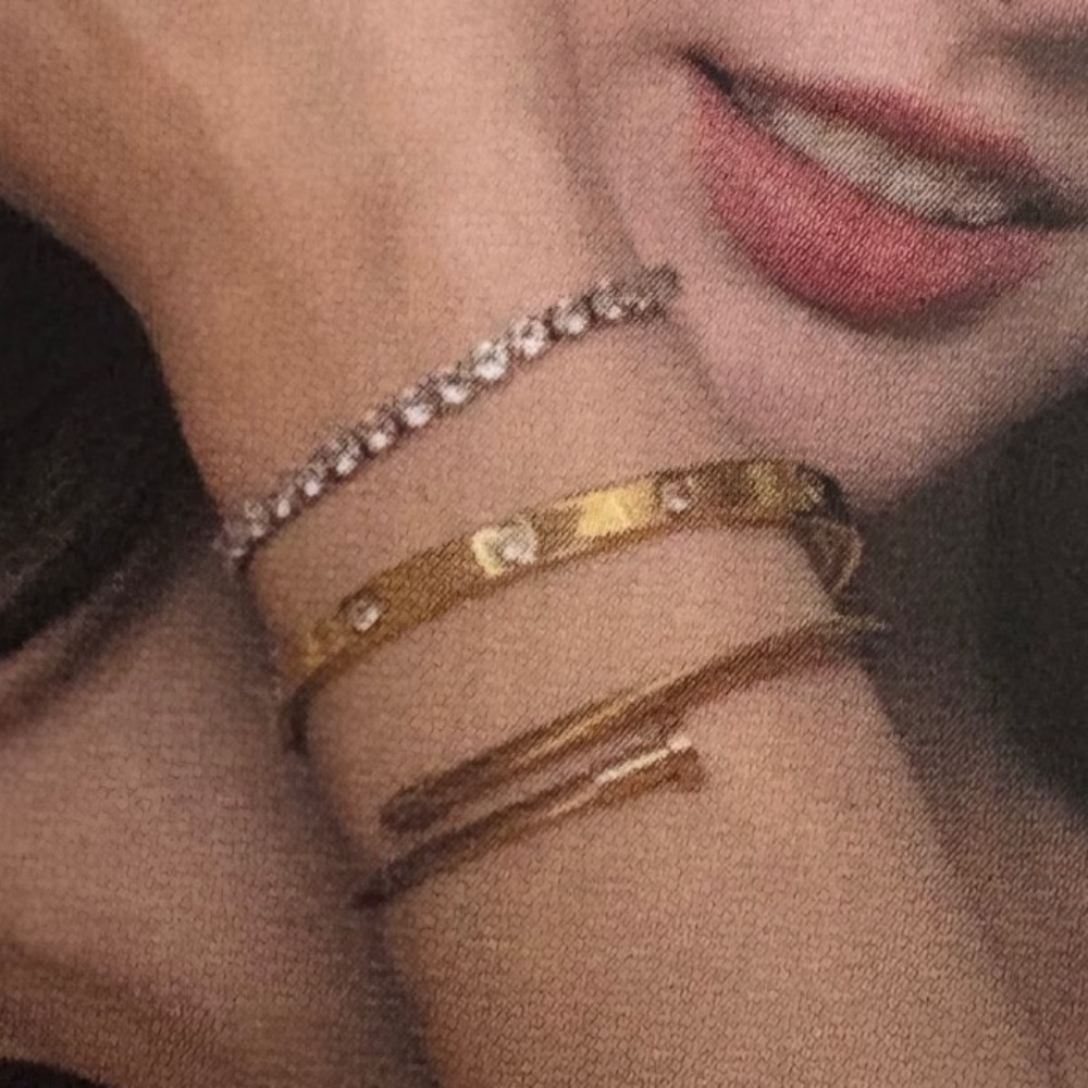 Gold Tone Bracelet Set 3PC Crystal Tennis Bangle Twisted Nail Cuff Stack